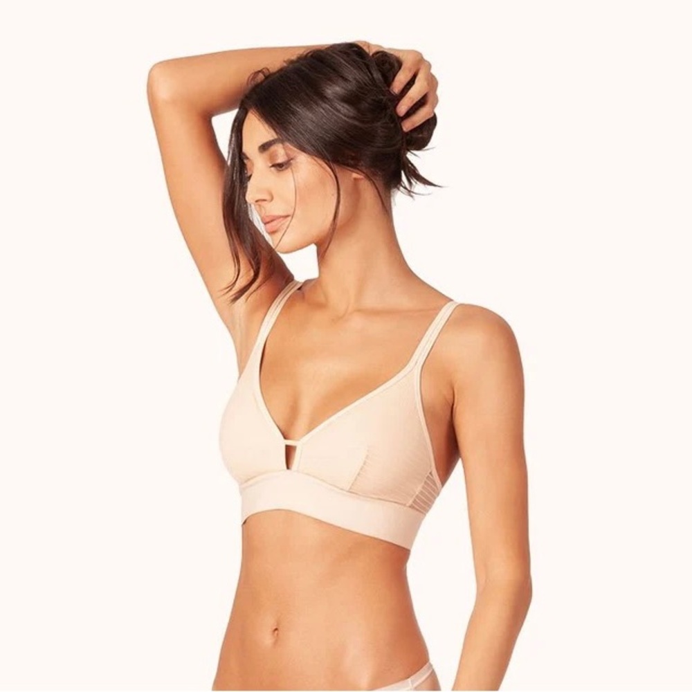 Lively The Stripe Mesh Bralette in toasted almond size small